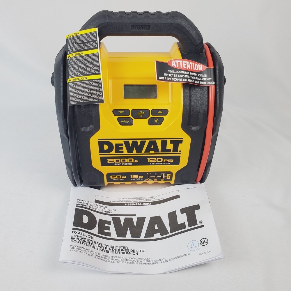 DEWALT DXAELJC20 Jump Starter – 2000A, 120 PSI Compressor Inverter READ